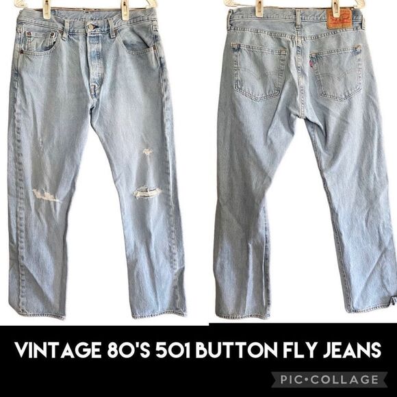 Levi's 501 Men's Blue Light Wash Distressed Straight Denim Jeans Size 32×30 - Picture 1 of 11